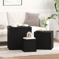 Berkfield Home 3 Piece Stackable Side Table Set Black Oak Engineered Wood