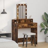 Berkfield Home Makeup Table with LED Lights in Smoked Oak - 79x41x140 cm in Brown | Size: 79 x 41 x 140 cm