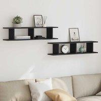 Berkfield Home Wall Shelves 2 pcs Black Oak 90x18x20 cm Engineered Wood | Size: 90 x 18 x 20 cm