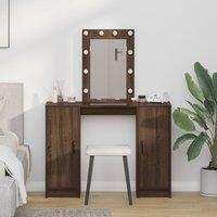 Berkfield Home Dressing Table with LED Lights Brown Oak 102x33x135 cm in Brown | Size: 102 x 33 x 135 cm