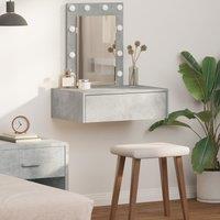 Berkfield Home Wall Hanging Dressing Table with LED Lights Concrete Grey
