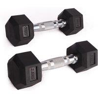 Phoenix Fitness Rubber & Cast Iron Hexagonal Dumbbell Hand Weights at Home & Gym - PAIR - Choice of Weight: 2.5kg - 25kg in Black | Size: 22.5kg