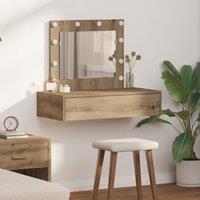 Berkfield Home Wall Hanging Dressing Table with LED Lights Artisan Oak in Brown