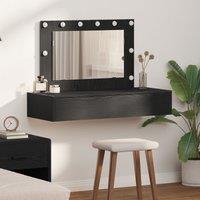 Berkfield Home Wall-Mounted Dressing Table with LED Lights in Black Oak