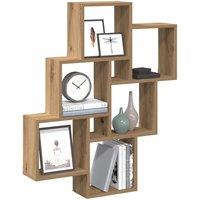 Berkfield Home Wall Cube Shelf Artisan Oak 78x15x93 cm Engineered Wood in Brown | Size: 78 x 15 x 93 cm