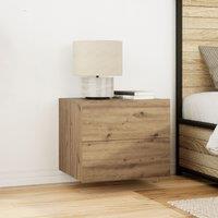 Berkfield Home Bedside Cabinet with LED Wall-Mounted Artisan Oak 50x39x41 cm in Brown | Size: 50 x 39 x 41 cm