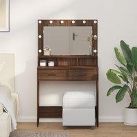 Makeup Table with LED Lights - Brown Oak, 79x41x135 cm