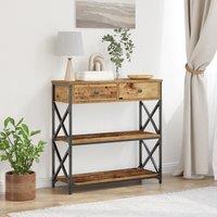 Berkfield Home Console Table Old Wood 75x28x75 cm Engineered Wood & Steel in Brown | Size: 75 x 28 x 75 cm