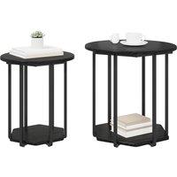 Berkfield Home Side Table 2 pcs Black Oak Engineered Wood & Metal