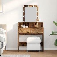 Dressing Table with Mirror&LED Lights Old Wood Engineered Wood