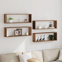 Berkfield Home Wall Shelves Set of 4, Vintage Style, 80x15x26 cm, Made of Engineered Wood in Brown | Size: 80 x 15 x 26 cm