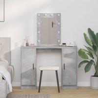 Berkfield Home Dressing Table with LED Lights Concrete Grey 102x33x135 cm in Light Grey | Size: 102 x 33 x 135 cm