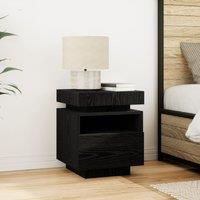 Berkfield Home Bedside Cabinet with LED Lights Black Oak 40x39x48, 5 cm