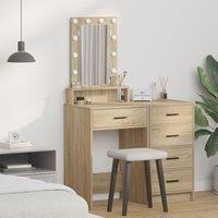 Berkfield Home Dressing Table with LED Lights - Sonoma Oak - 50x41x140 cm in Beige | Size: 50 x 41 x 140 cm
