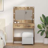 Berkfield Home Dressing Table with LED Lights Artisan Oak 78.5x41x135 cm in Brown