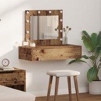 Berkfield Home Wall Hanging Dressing Table with LED Lights Old Wood in Brown