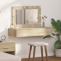 Wall-Mounted Dressing Table with LED Lights in Sonoma Oak