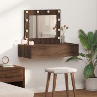 Berkfield Home Wall Hanging Dressing Table with LED Lights Brown Oak
