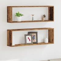 Berkfield Home Wall Shelves 2 pcs Old Wood 80x15x26 cm Engineered Wood in Brown | Size: 80 x 15 x 26 cm