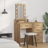 Berkfield Home Vanity Table with LED Lights - Artisan Oak, 50x41x140 cm in Brown | Size: 50 x 41 x 140 cm