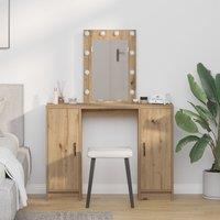 Berkfield Home Dressing Table with LED Lights Artisan Oak 102x33x135 cm in Brown | Size: 102 x 33 x 135 cm