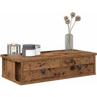 Berkfield Home Wall Shelf with Drawers Old Wood 60x25x15 cm Engineered Wood in Brown | Size: 60 x 25 x 15 cm