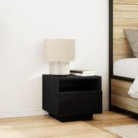 Berkfield Home Bedside Cabinet with LED Lights Black Oak 40x39x37 cm | Size: 40 x 39 x 37 cm