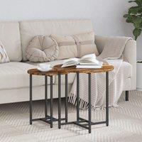 Berkfield Home Side Table Set of 2 - Smoked Oak & Metal in Brown