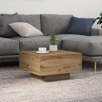 Berkfield Home Coffee Table with LED Lights Artisan Oak 55x55x31 cm in Brown | Size: 55 x 55 x 31 cm