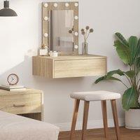 Berkfield Home Wall Hanging Dressing Table with LED Lights Sonoma Oak in Beige