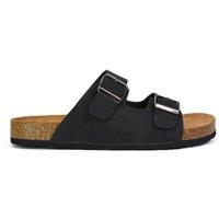 XY London Women's 'Star' Double Strap Buckle Up Summer Slip On Flat Sandals in Black | Size: 7