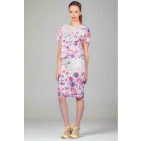 Cutie London Women's Floral Lace Knee-Length Skirt with Back Slit in White | Size: 10