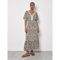 Apricot Women's Ikat Swirl Shimmer Maxi Dress in Khaki | Size: 10