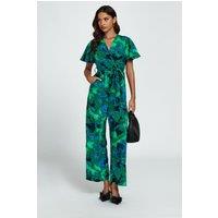 FS Collection Women's Abstract Print Wrap Top Jumpsuit In Green | Size: XS