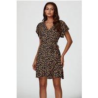 FS Collection Women's Floral Print Wrap Top Dress In Navy | Size: XL