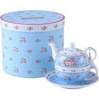 London Boutique Tea for One Teapot Cup Saucer Set Gift Vintage Rose Blue | Size: 26.4L