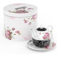 London Boutique Tea for One Teapot Cup Saucer Set New Bone China Vintage Blue in Black | Size: 26.4L