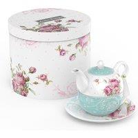 London Boutique Tea for One Teapot Cup Saucer Set New Bone China Vintage Blue in Teal | Size: 26.4L