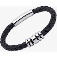 Unique Men's Stainless Steel 5 Ring 21cm Black Leather Bracelet A65BL | Size: 21 cm