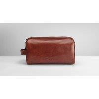 Gino Ferrari Men's Cognac Brown Leather Wash Bag Bathroom Travel Essentials