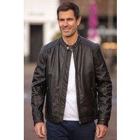 Ashwood Leather Men's Real Leather Mandarin Collar Biker Jacket in Black | Size: Small