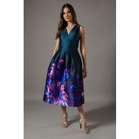 Coast Women's Plunge Neck Twill Dress With Placement Print in Green | Size: 8