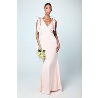 Coast Women's Honoured Satin Back Crepe V Neck Tie Shoulder Maxi Bridesmaid Dress in Blush | Size: 14
