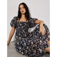 Apricot Women's Sarasa Floral Tiered Midi Dress in Navy | Size: 10