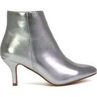 XY London Women's 'Anastsia' Low Mid Kitten High Heel Stiletto Zip-Up Ankle Boots in Metallic Silver | Size: 4