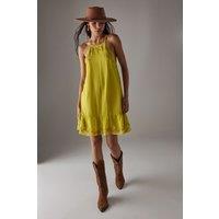 Warehouse Women's HCD Chiffon Embroidered Halter Mini Dress in Chartreuse | Size: 8