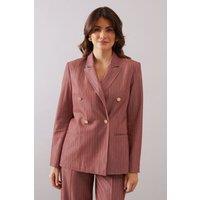 Wallis Women's Double Breasted Pinstripe Blazer in Rust | Size: 16