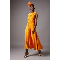 Sleeveless Gathered Front Midi Dress