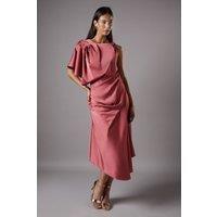 Coast Women's Asymmetric Pleated Midi Holiday Dress With Gold Detail in Rose | Size: 10