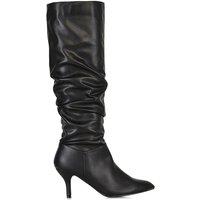 XY London Women's 'Sian' Ruched Knee High Pointed Mid Stiletto Heel Boots in Black | Size: 3